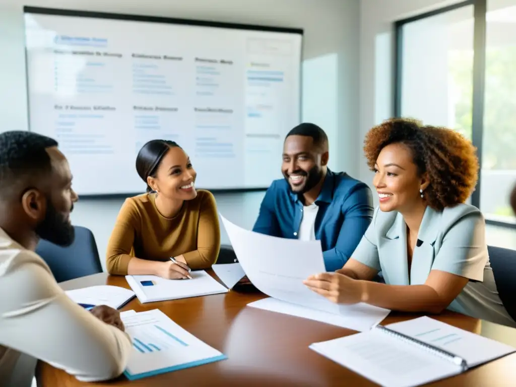 Profesionales colaboran en equipo en un proyecto social, reflejando determinación y pasión