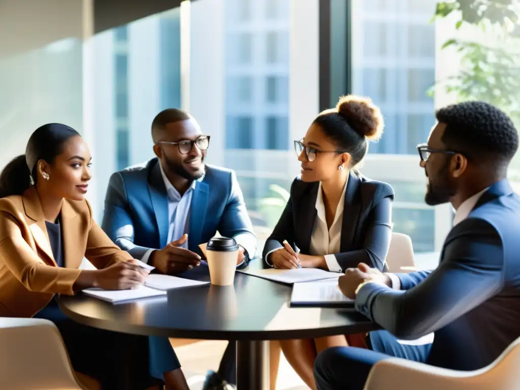 Profesionales colaboran en una mesa, construyendo alianzas estratégicas para la sostenibilidad en ONGs del tercer sector