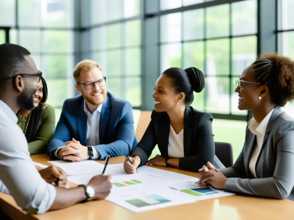 Profesionales y miembros de la comunidad discuten estrategias para proyectos de consultoría sostenibilidad proyectos sociales en una atmósfera de esperanza y colaboración