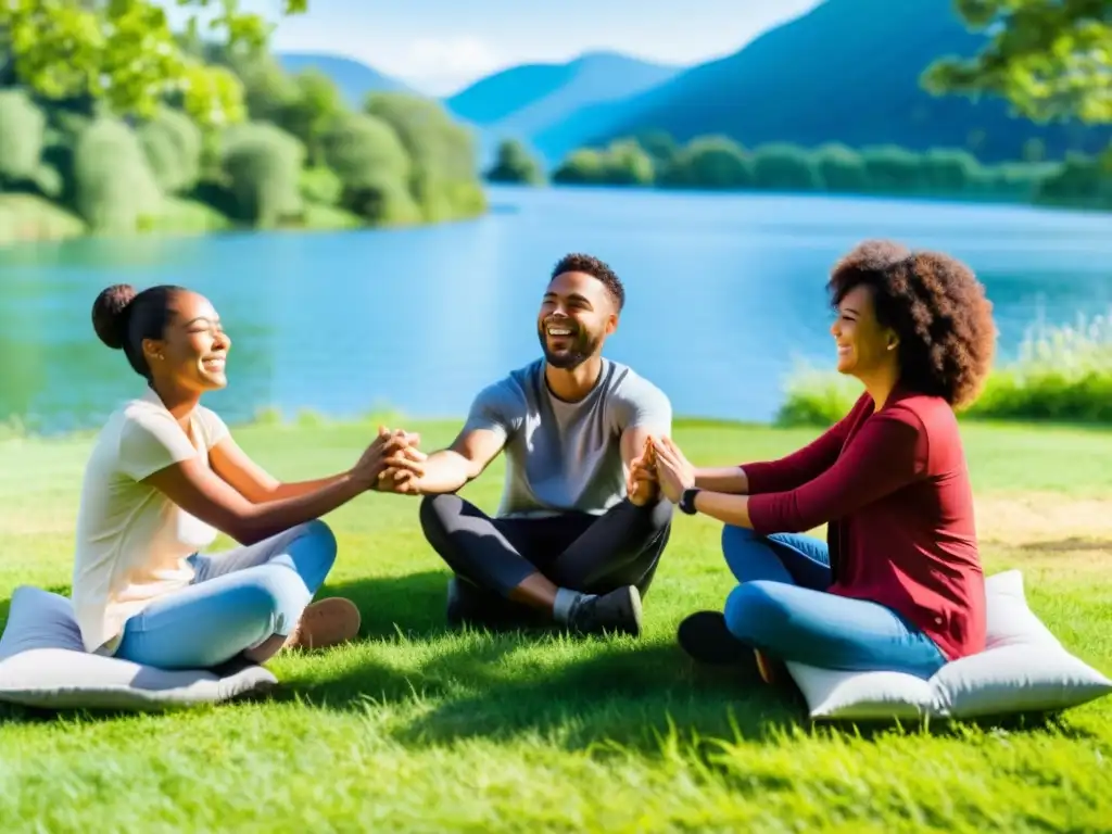 Profesionales de diversos perfiles participando en ejercicio de confianza al aire libre, promoviendo el bienestar en organizaciones sin fines de lucro