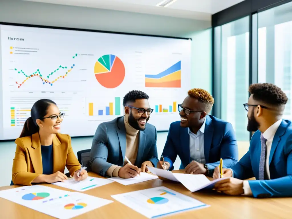 Profesionales colaborando en una reunión animada