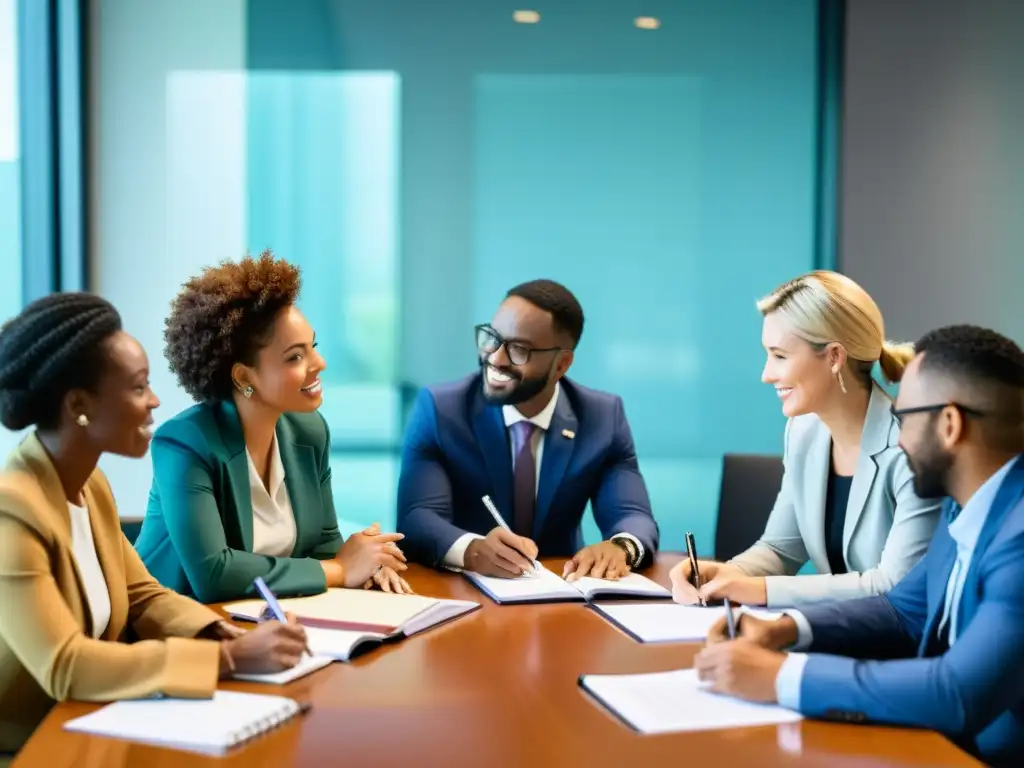 Profesionales colaborando en una reunión, evidenciando las mejores prácticas en gestión de relaciones interorganizacionales