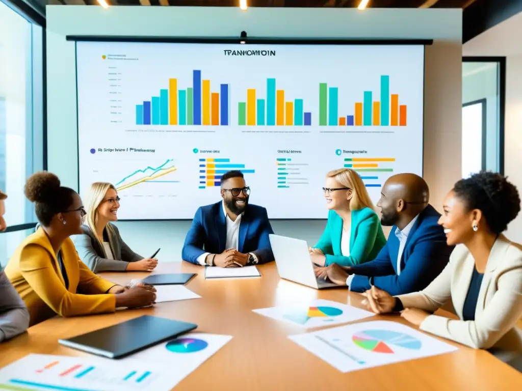 Profesionales y voluntarios colaboran en estrategia para integración tecnológica en ONGs, en una sala llena de energía e innovación