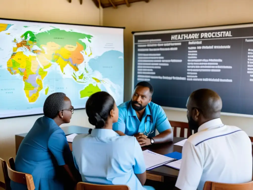 Profesionales y voluntarios planifican estrategias para una intervención efectiva en proyectos de salud en una atmósfera colaborativa y decidida