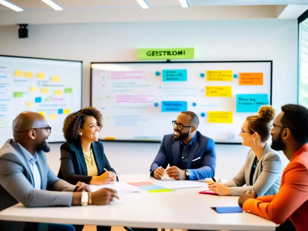 Profesionales y voluntarios se reúnen en una sala iluminada, colaborando e innovando