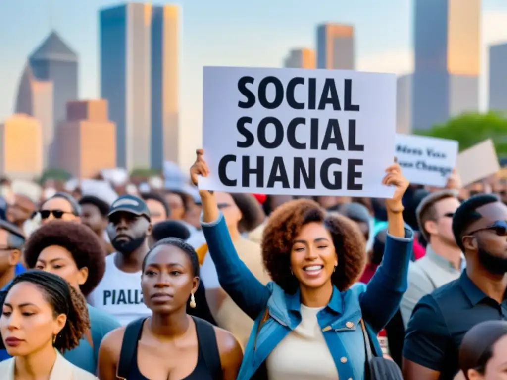 Protesta pacífica de ONG, con mensajes de cambio social, unidos en la lucha, en medio de una ciudad