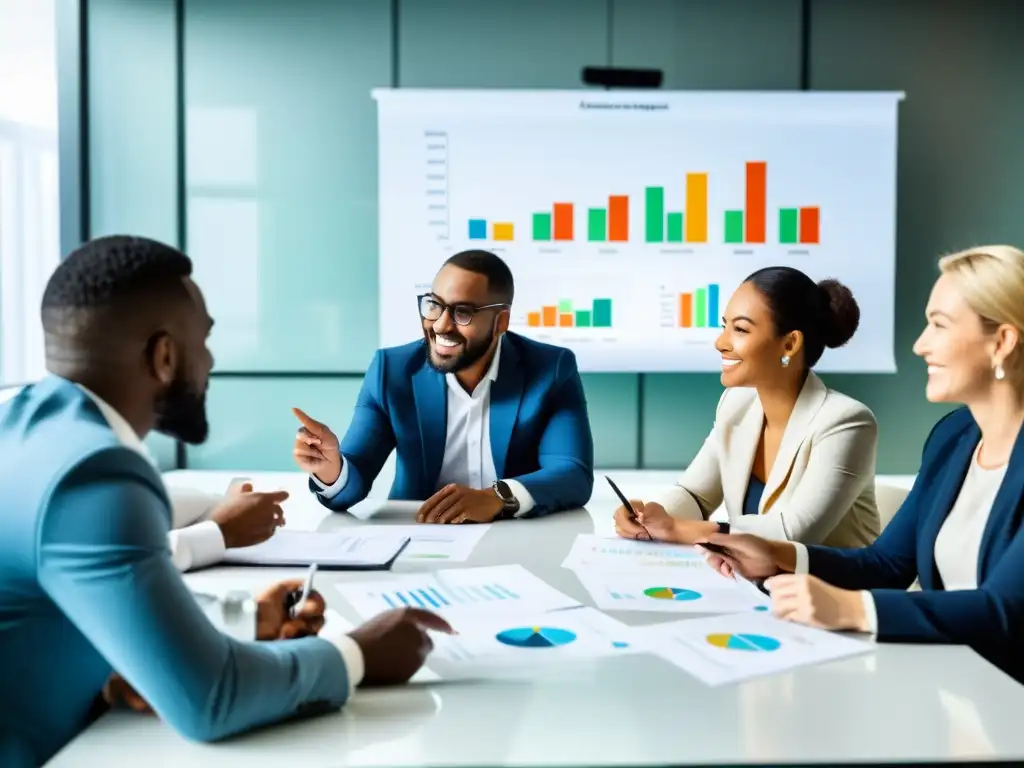 Reunión de aprendizaje colaborativo en ONGs: diversidad, cooperación y determinación en una sala luminosa