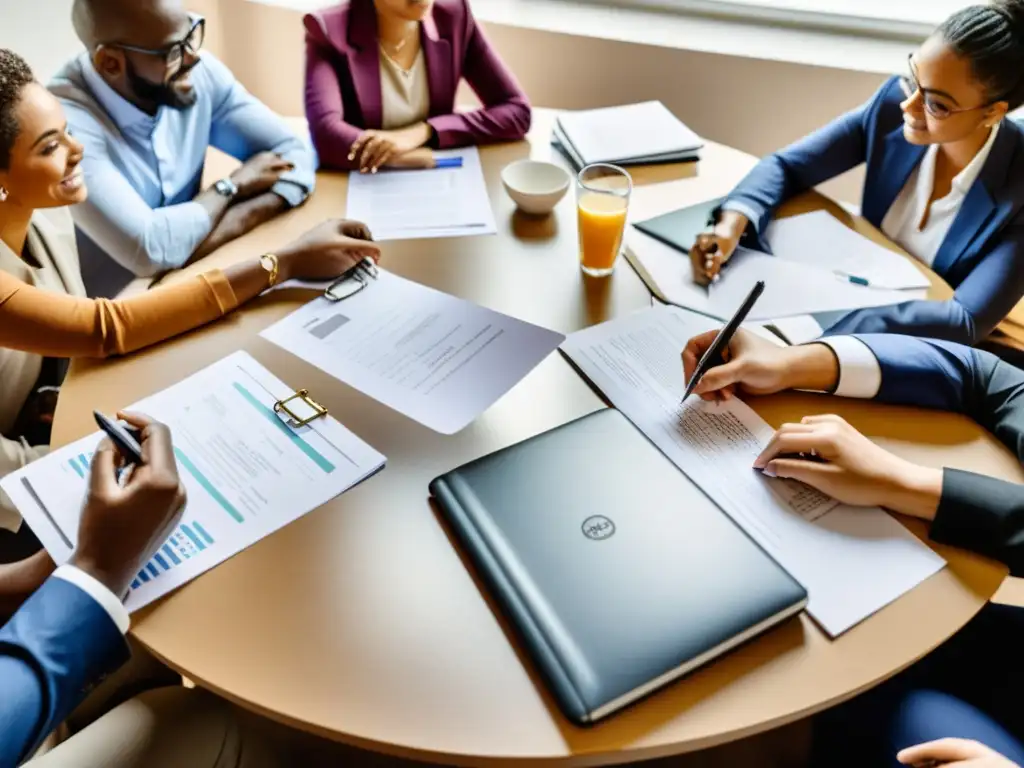 Una reunión de equipo diverso, colaborativo y productivo