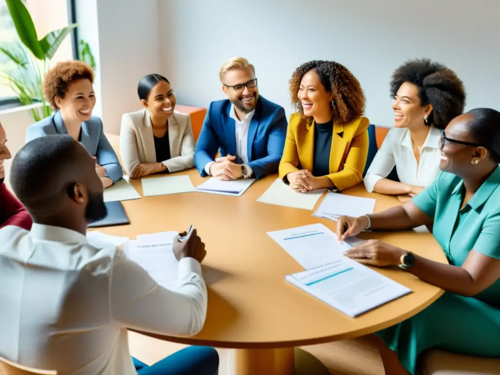 Reunión de equipo inclusiva en ONG internacional