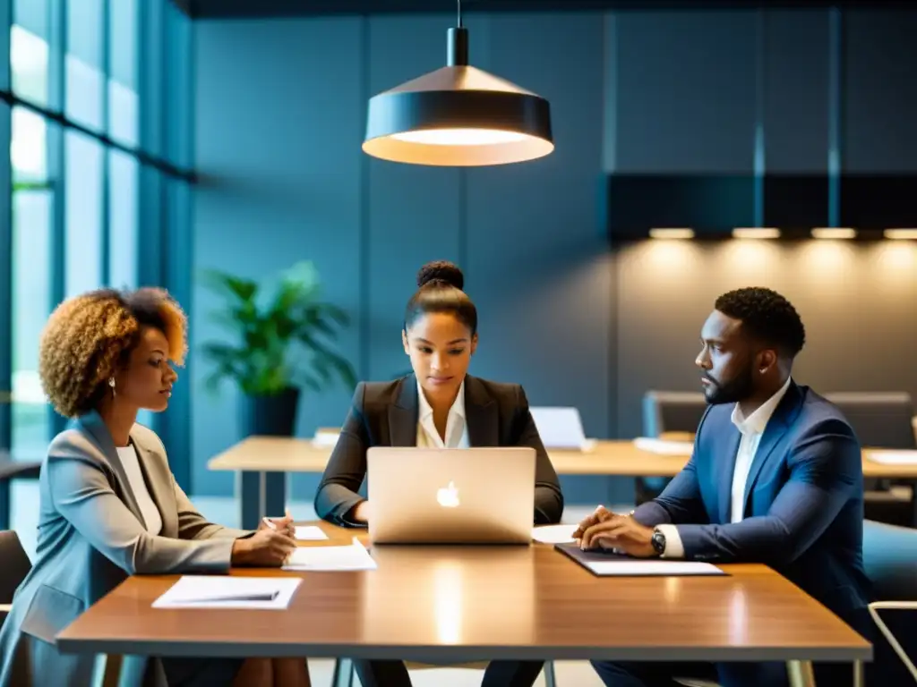 Una reunión de trabajo diversa y colaborativa en una oficina moderna