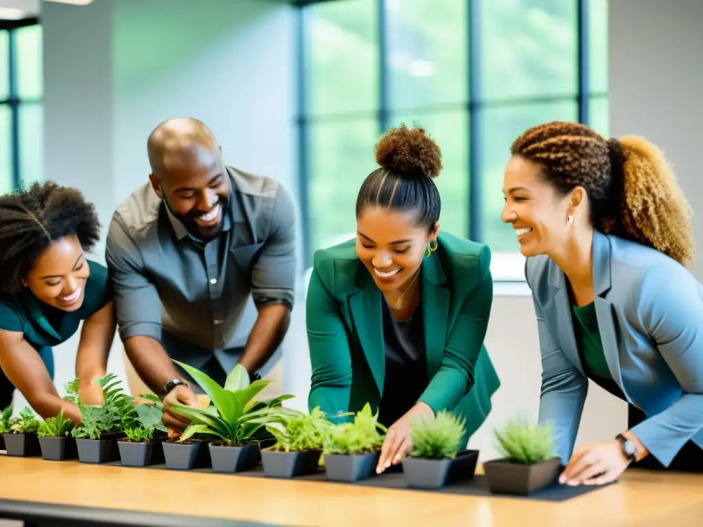 Trabajo en equipo en una ONG, mejorando equilibrio vida laboral con confianza y cooperación en una oficina moderna y luminosa