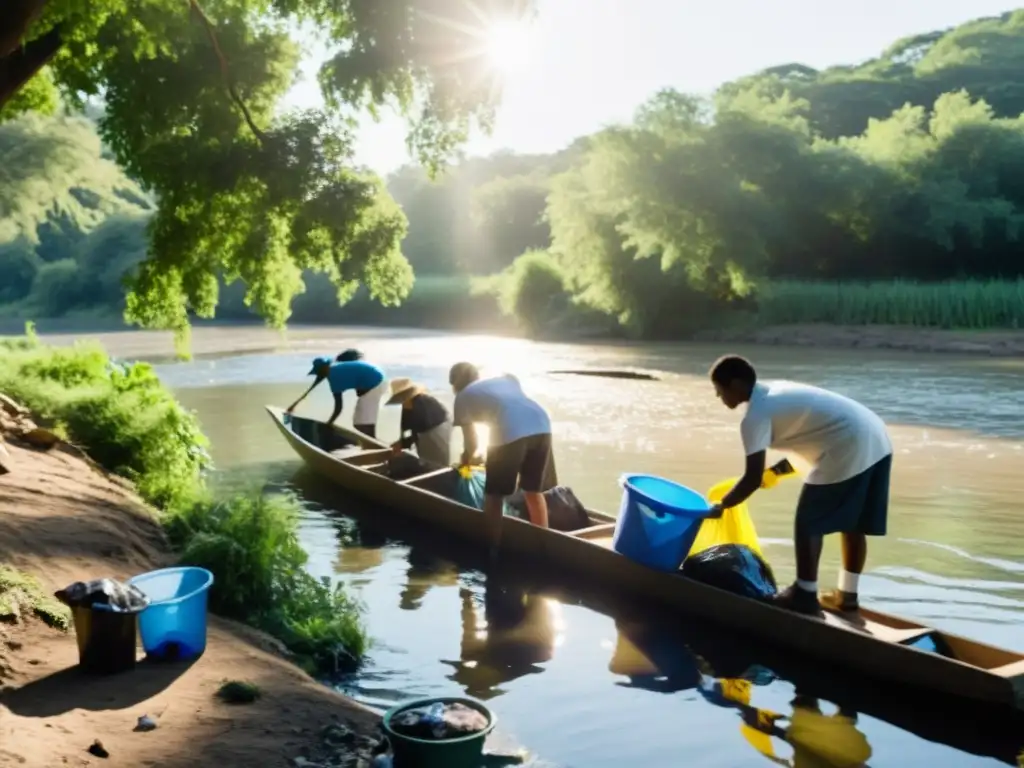 Unidos por la sostenibilidad comunitaria: voluntarios y miembros de la comunidad limpian un río contaminado