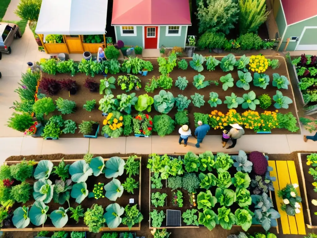 Una vibrante comunidad se reúne en un jardín, cultivando juntos