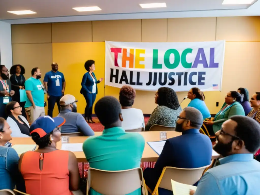 Un vibrante encuentro de activistas y miembros de la comunidad, discutiendo política local y global con pasión