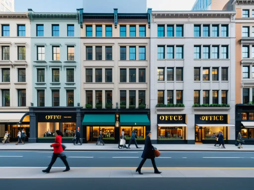 Vista panorámica de una bulliciosa calle de la ciudad con edificios de estilos arquitectónicos contemporáneos e históricos