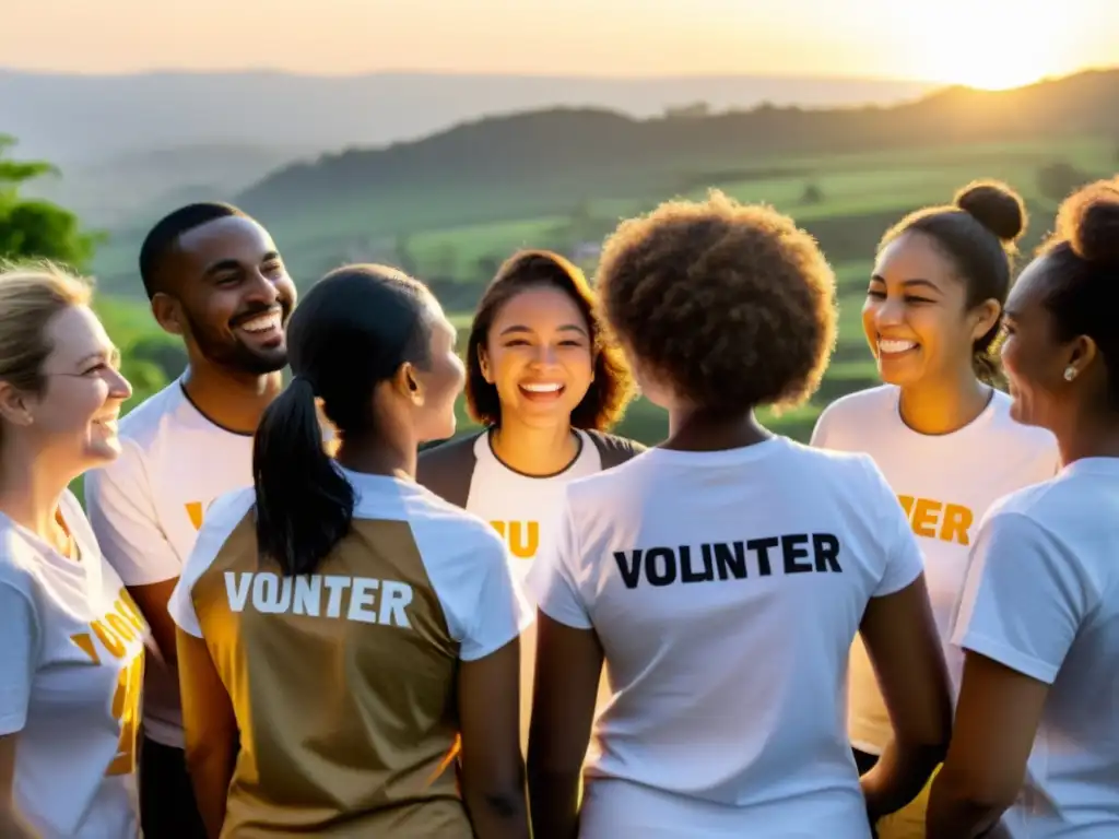 Voluntarios en actividad de equipo al atardecer, simbolizando la inducción efectiva para voluntarios ONG