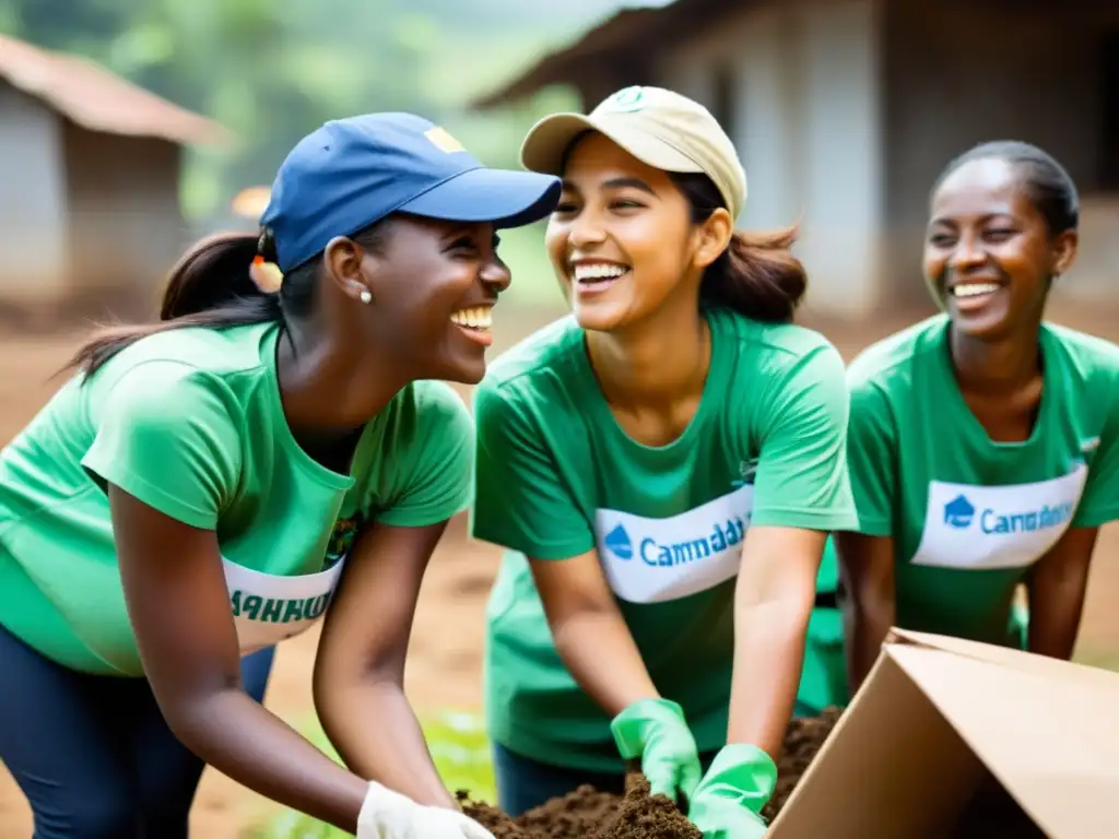 Voluntarios de ONG participan en actividades comunitarias, transmitiendo esperanza y camaradería, reflejando gestión proactiva reputación online ONG