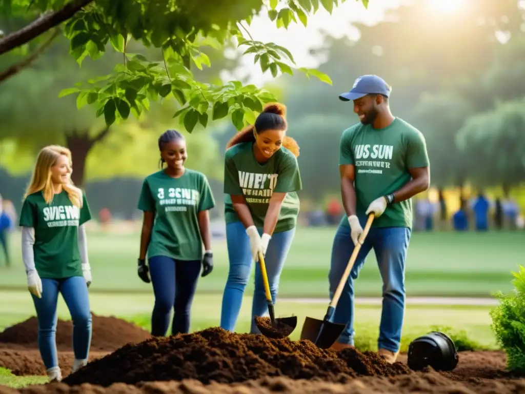 Voluntarios plantando árboles en un parque comunitario