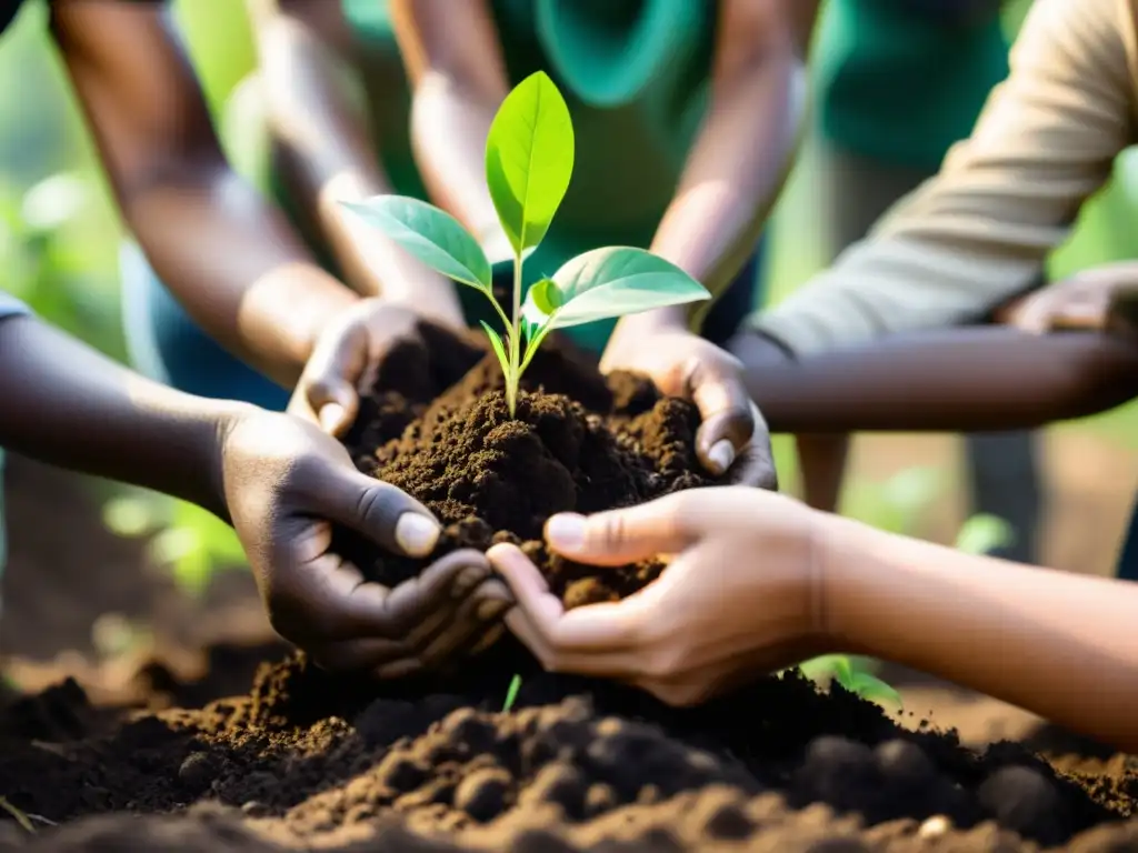 Voluntarios plantando árboles en un proyecto de reforestación, mostrando el impacto ambiental en la comunidad