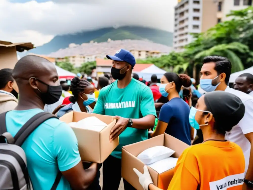 Voluntarios distribuyen ayuda a familias necesitadas en una ciudad bulliciosa