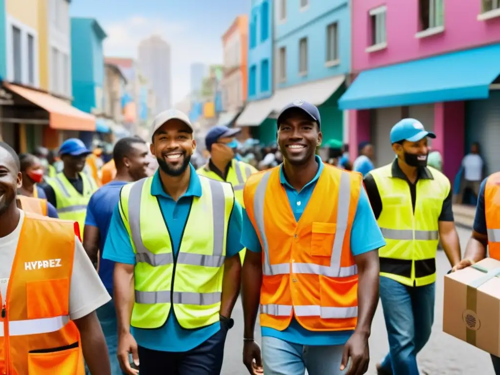 Voluntarios distribuyendo ayuda en zona urbana, estrategias para mantener operatividad ONG