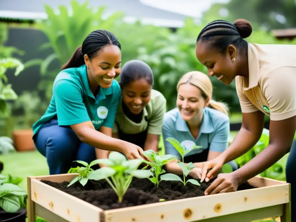 Voluntarios y beneficiarios colaboran en proyecto comunitario, reflejando impacto positivo