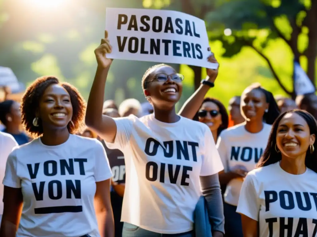 Voluntarios de ONG con camisetas de la organización y pancartas, lideran manifestación