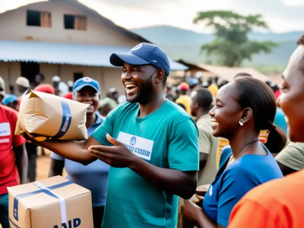 Voluntarios distribuyen comida y suministros a una comunidad necesitada