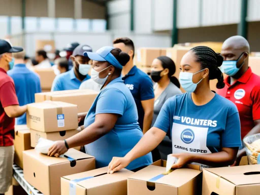 Voluntarios distribuyen comida y suministros a familias necesitadas, destacando el impacto de los programas de afiliados para ONGs