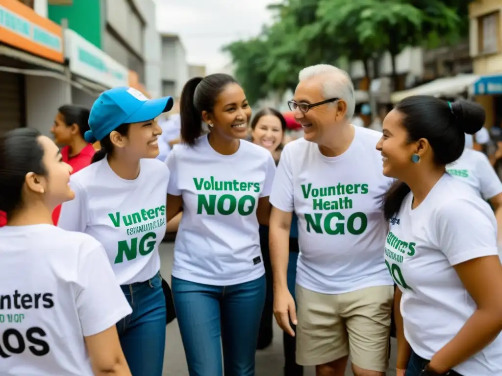 Voluntarios comprometidos y diversas actividades comunitarias en una atmósfera vibrante