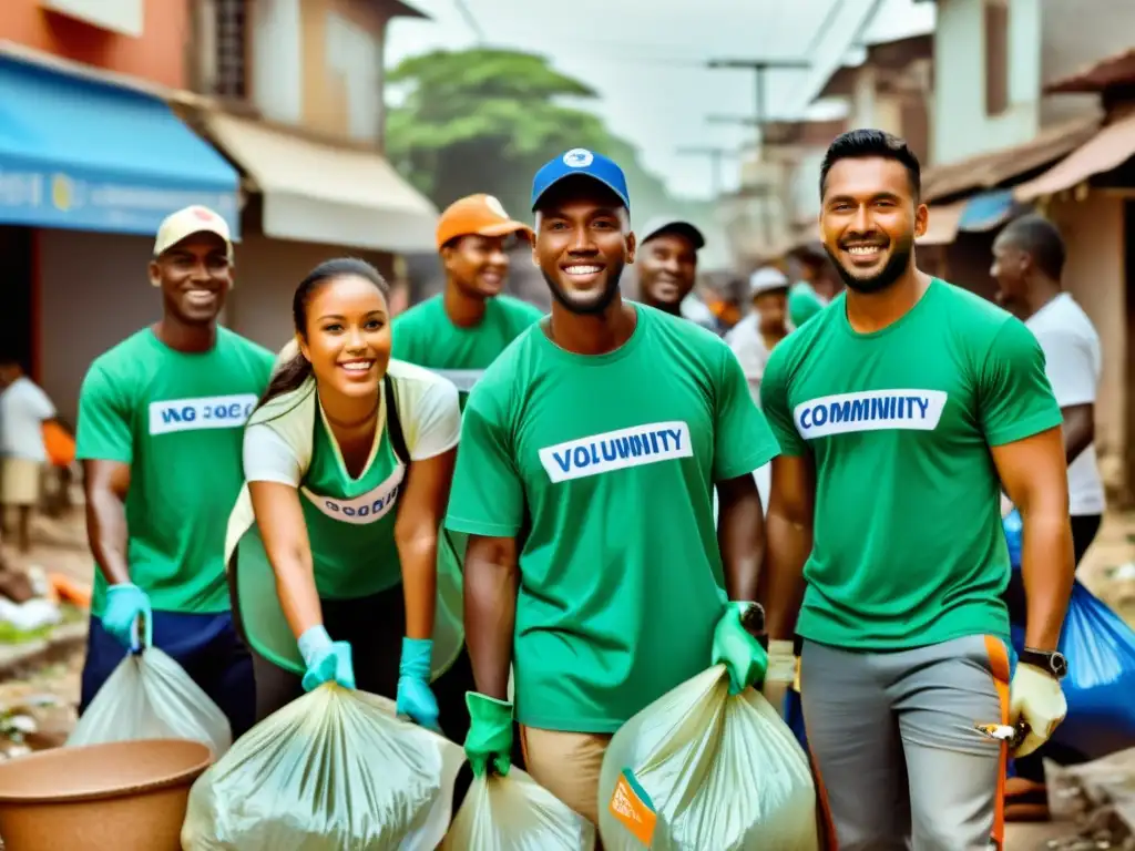 Voluntarios de una ONG limpiando la comunidad con determinación