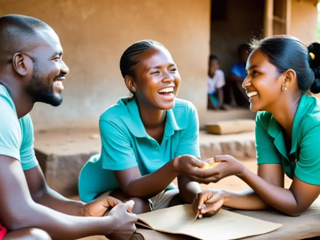 Voluntarios interactuando con comunidades locales, generando impacto positivo y medición de impacto en ONGs
