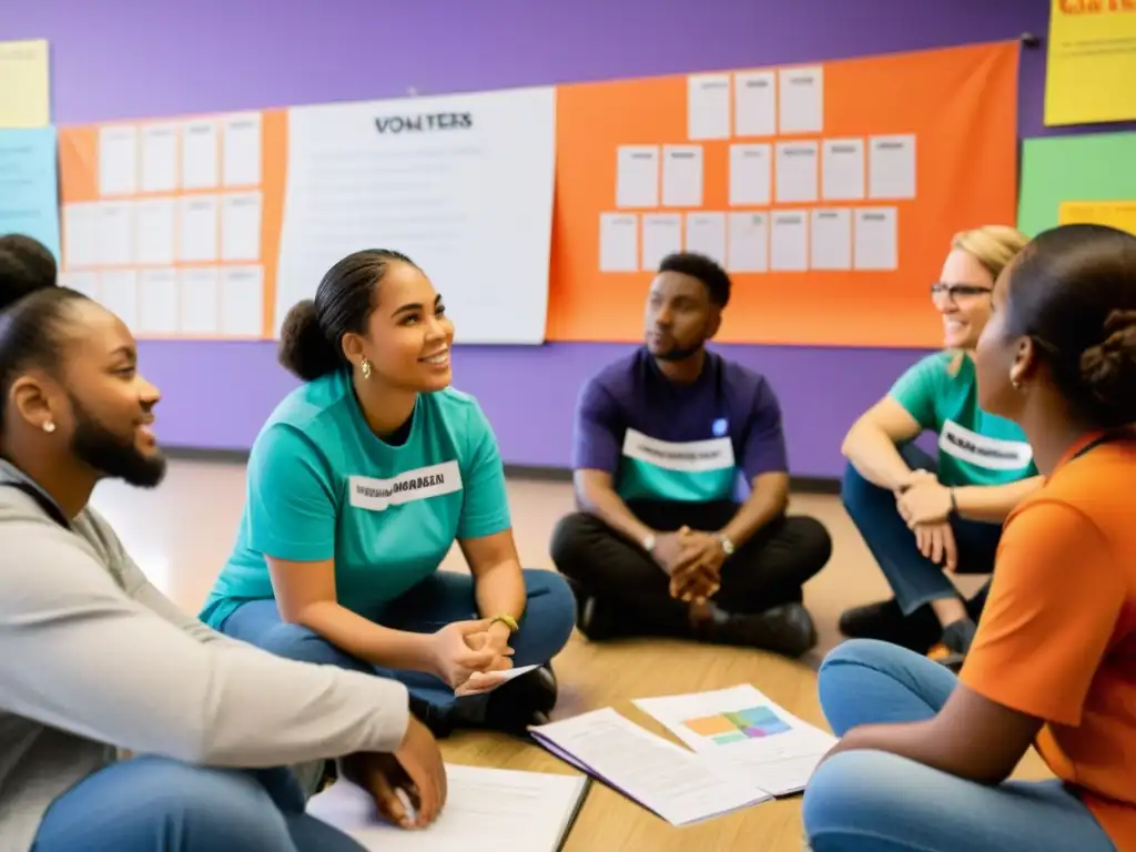 Voluntarios resolviendo conflictos en ONGs, colaboración y empatía en un centro comunitario