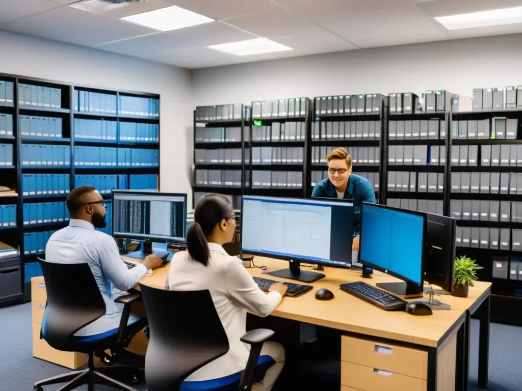 Voluntarios cuidadosos protegiendo datos sensibles en oficina de organización sin fines lucro