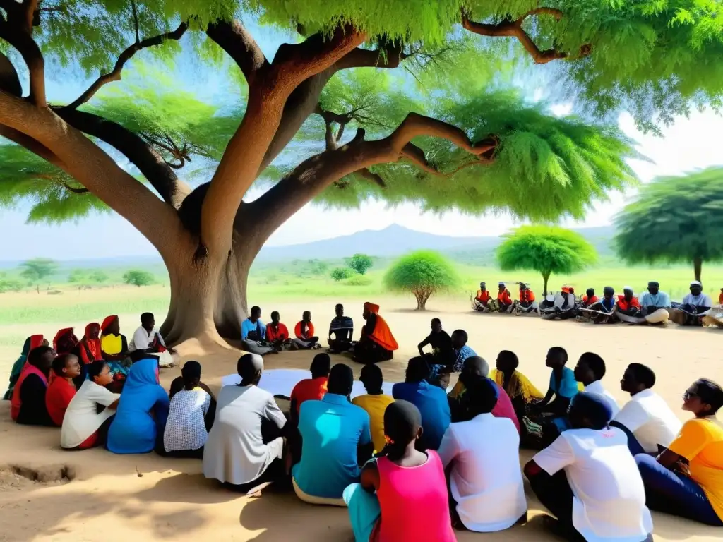 Voluntarios de una ONG facilitan elearning en comunidad rural, promoviendo cambio social y beneficios del aprendizaje en línea