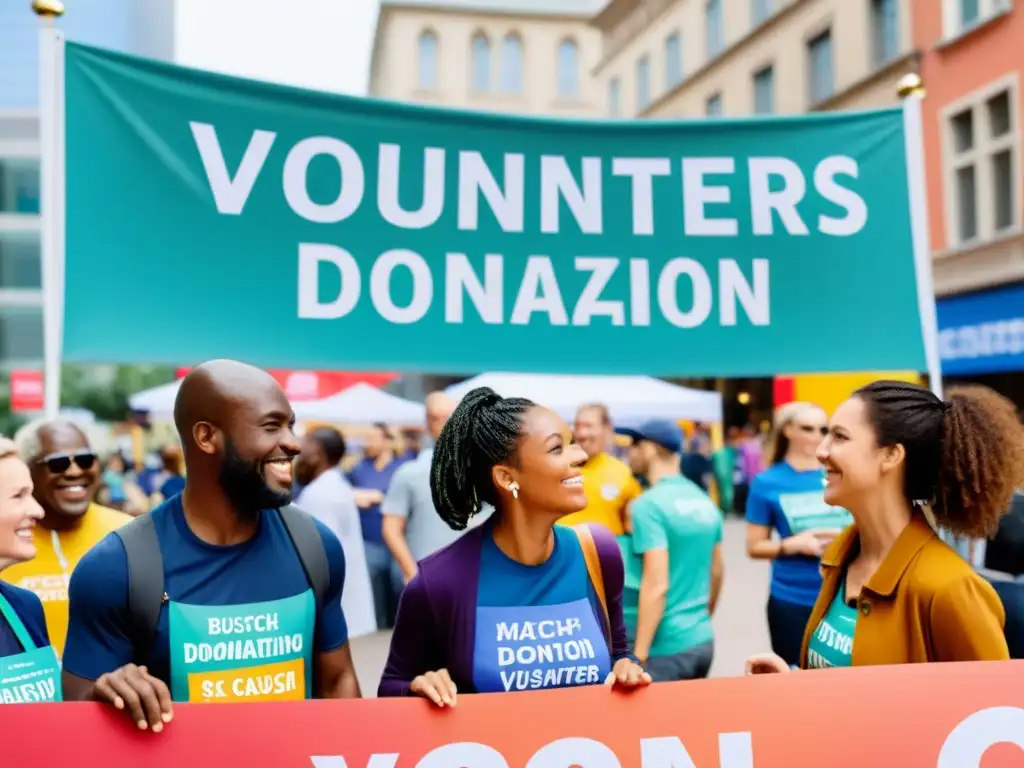 Voluntarios promocionan estrategias match funding para ONGs en bulliciosa plaza de la ciudad