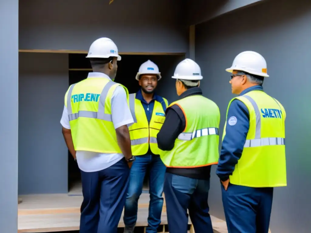 Inspección de seguridad en centro comunitario por voluntarios Voluntarios de ONG realizan inspección de seguridad y preparación en centro comunitario con determinación y profesionalismo