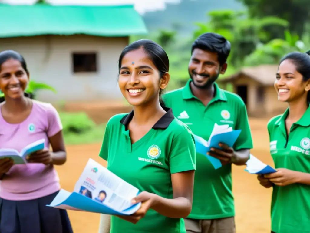 Voluntarios de una ONG distribuyen materiales educativos y kits de higiene en una comunidad rural, transmitiendo esperanza y empoderamiento