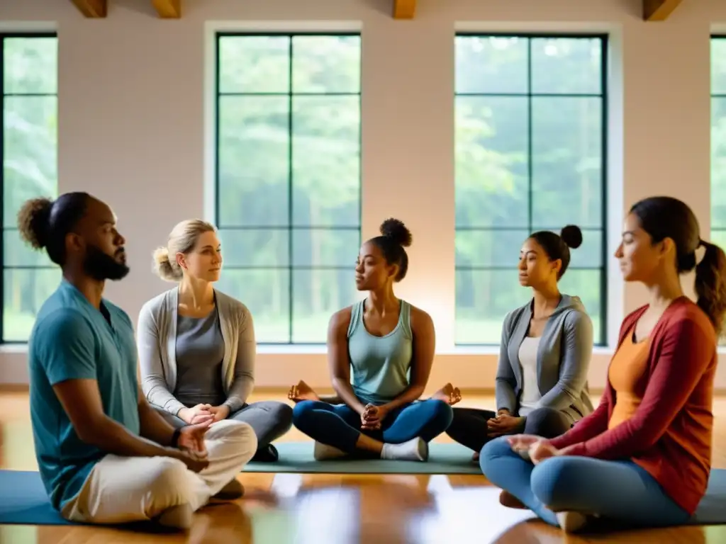 Voluntarios practicando mindfulness juntos en un ambiente cálido