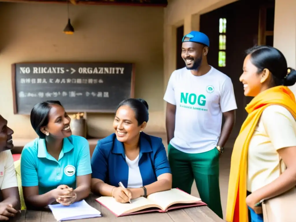 Interacción auténtica: voluntarios y comunidad unidos por la misión Voluntarios de una ONG interactuando con la comunidad local, mostrando autenticidad y conexión