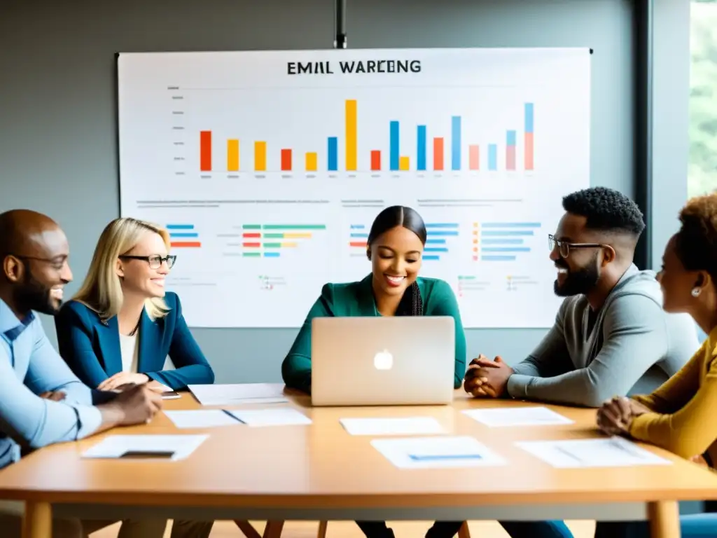 Voluntarios de una ONG colaboran en una estrategia de email marketing, reflejando su compromiso