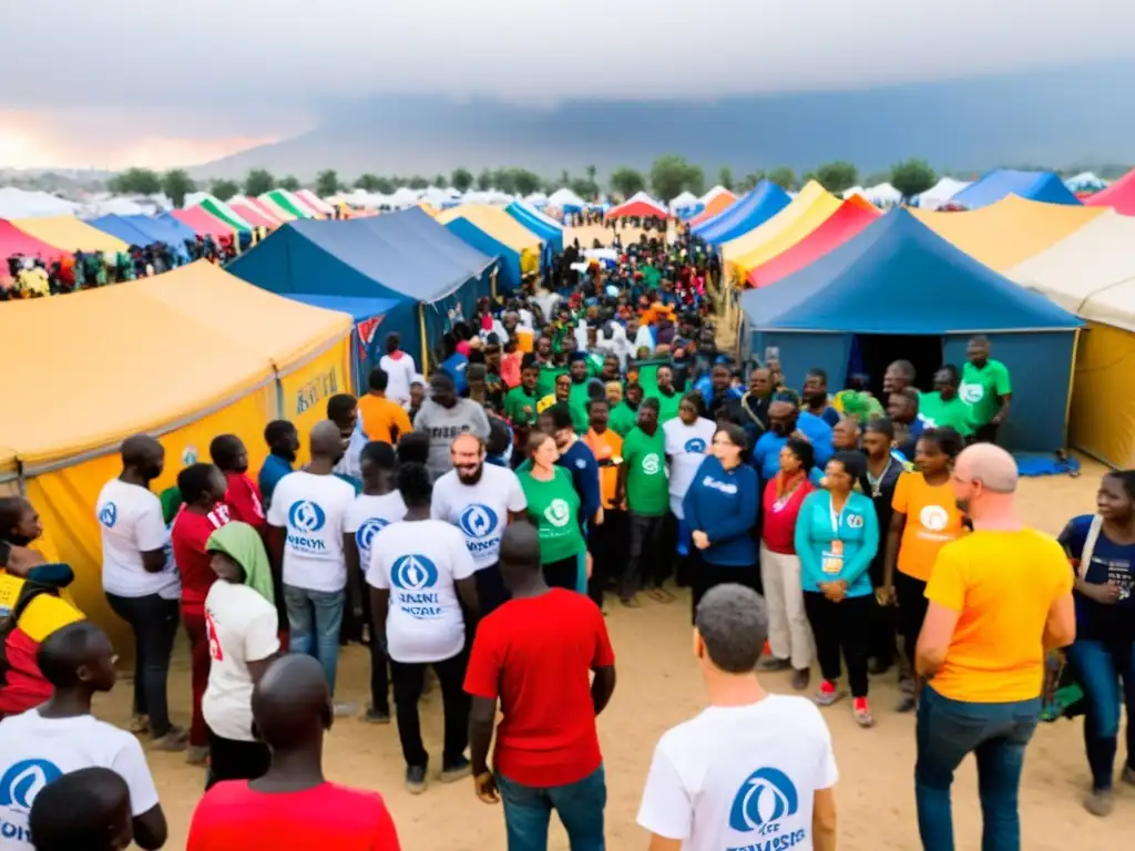 Voluntarios de distintas ONGs colaboran en un campamento de refugiados, entregando ayuda y creando un impacto positivo