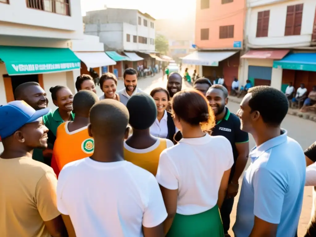 Voluntarios de ONGs estrategian para Ampliar red de apoyo ONGs, en comunidad diversa y comprometida bajo cálido sol urbano