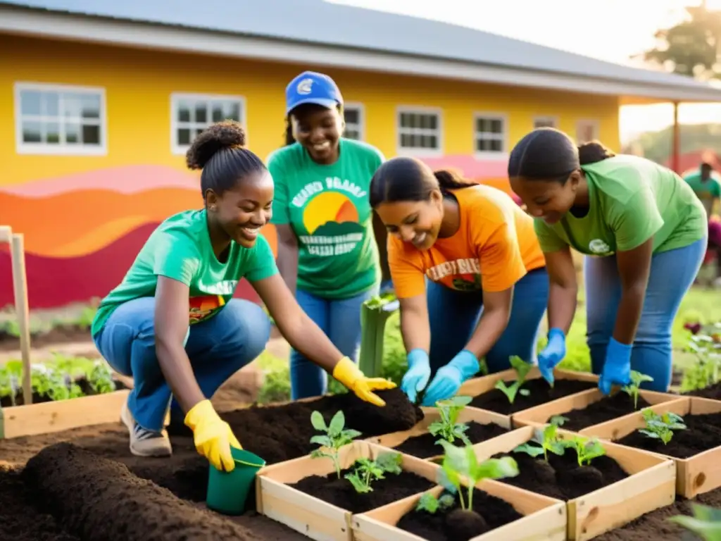 Voluntarios construyen jardín sostenible en centro comunitario para niños