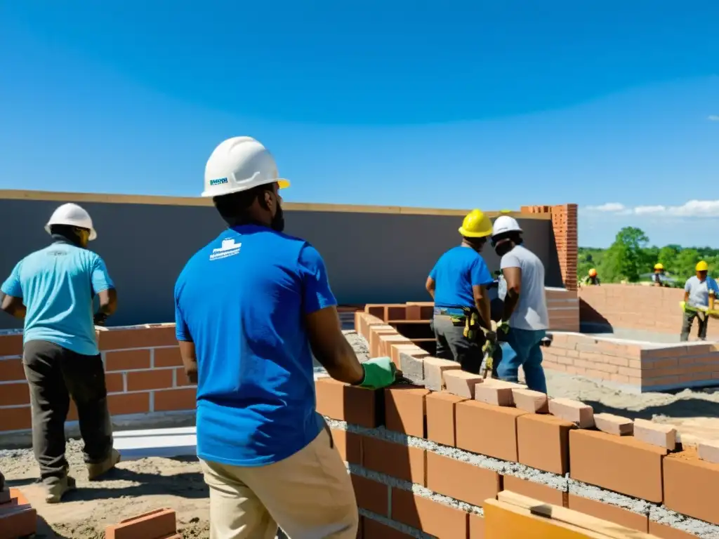 Voluntarios y trabajadores construyen viviendas asequibles para ONGs, rodeados de naturaleza y esperanza